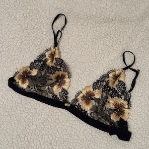 Black and Gold Floral Lace Bralette